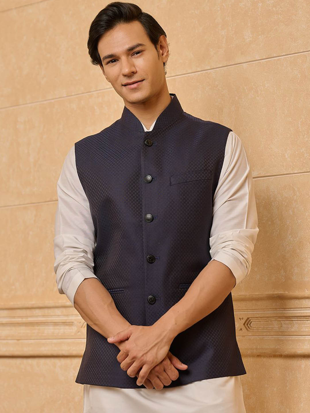 Tasva Woven Design Jacquard Classic  Bundi Nehru Jacket