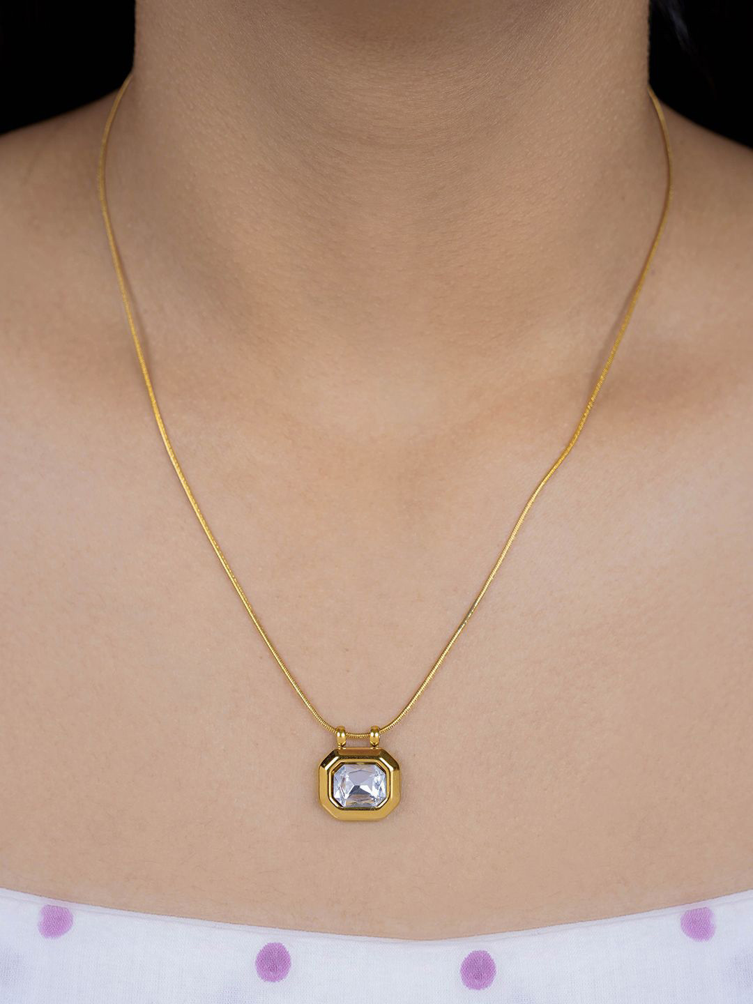 SWASHAA Opulent Solitaire 18KT Gold-Plated Stainless Steel Cubic Zirconia Studded Chain