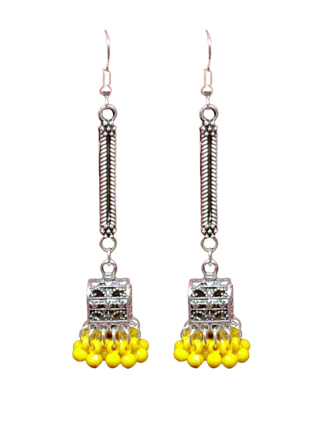 Weariton Sliver Drop Yellow beads Jhumka Earrings
