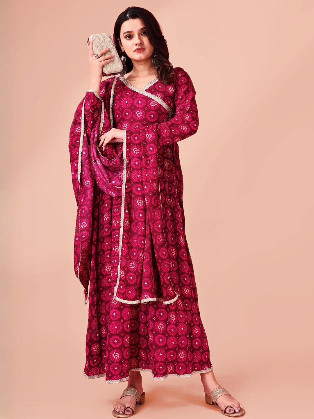 VS MALL Women Rose Art Silk Kurta Sets