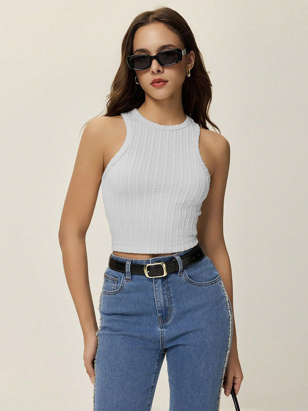 RAHI TRENDZ Women Solid Sleeveless Crop Tank Top