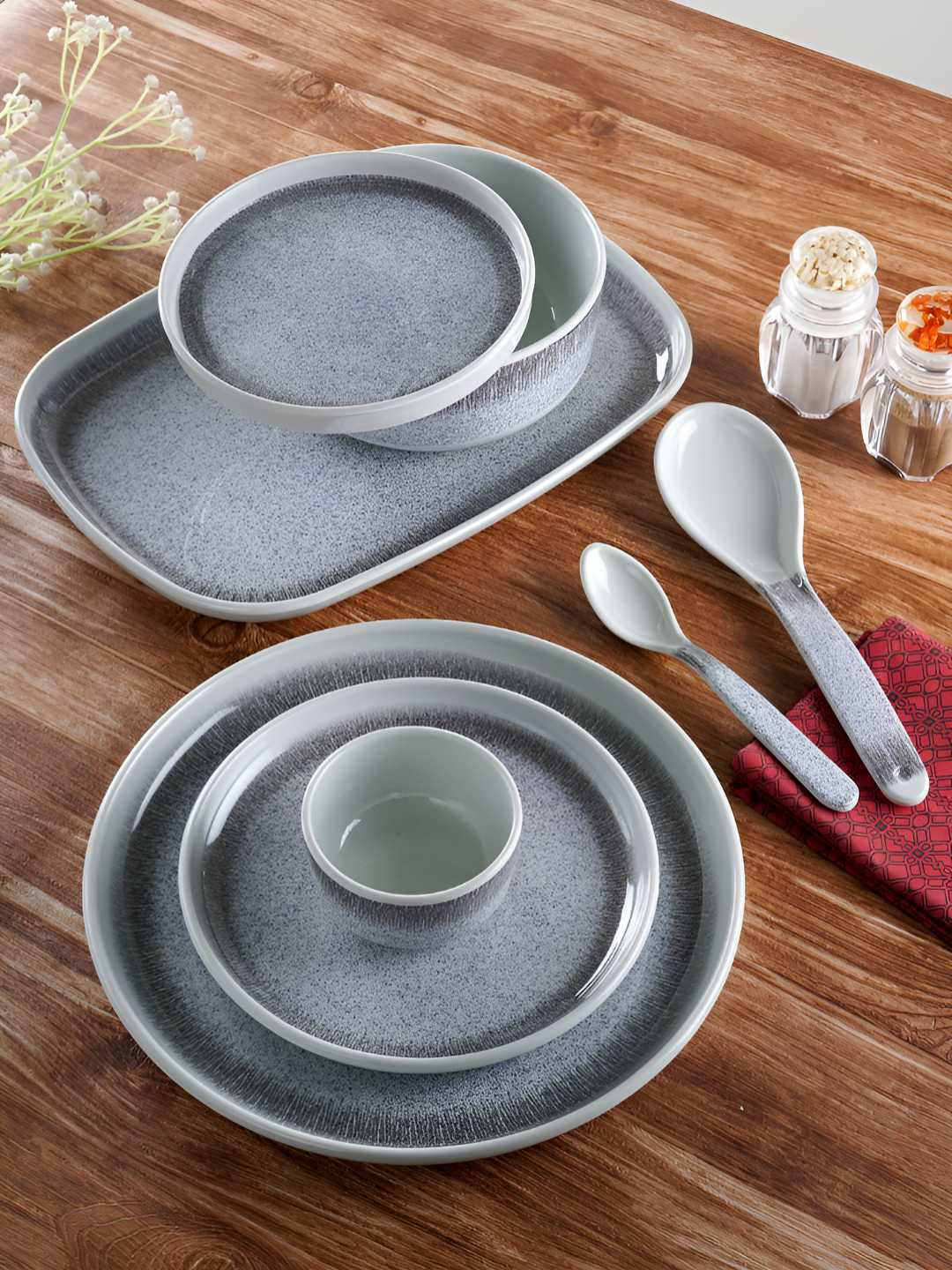 CDI White  40 Pieces Abstract Printed Melamine Dishwasher and Microwave Safe Dinner Set