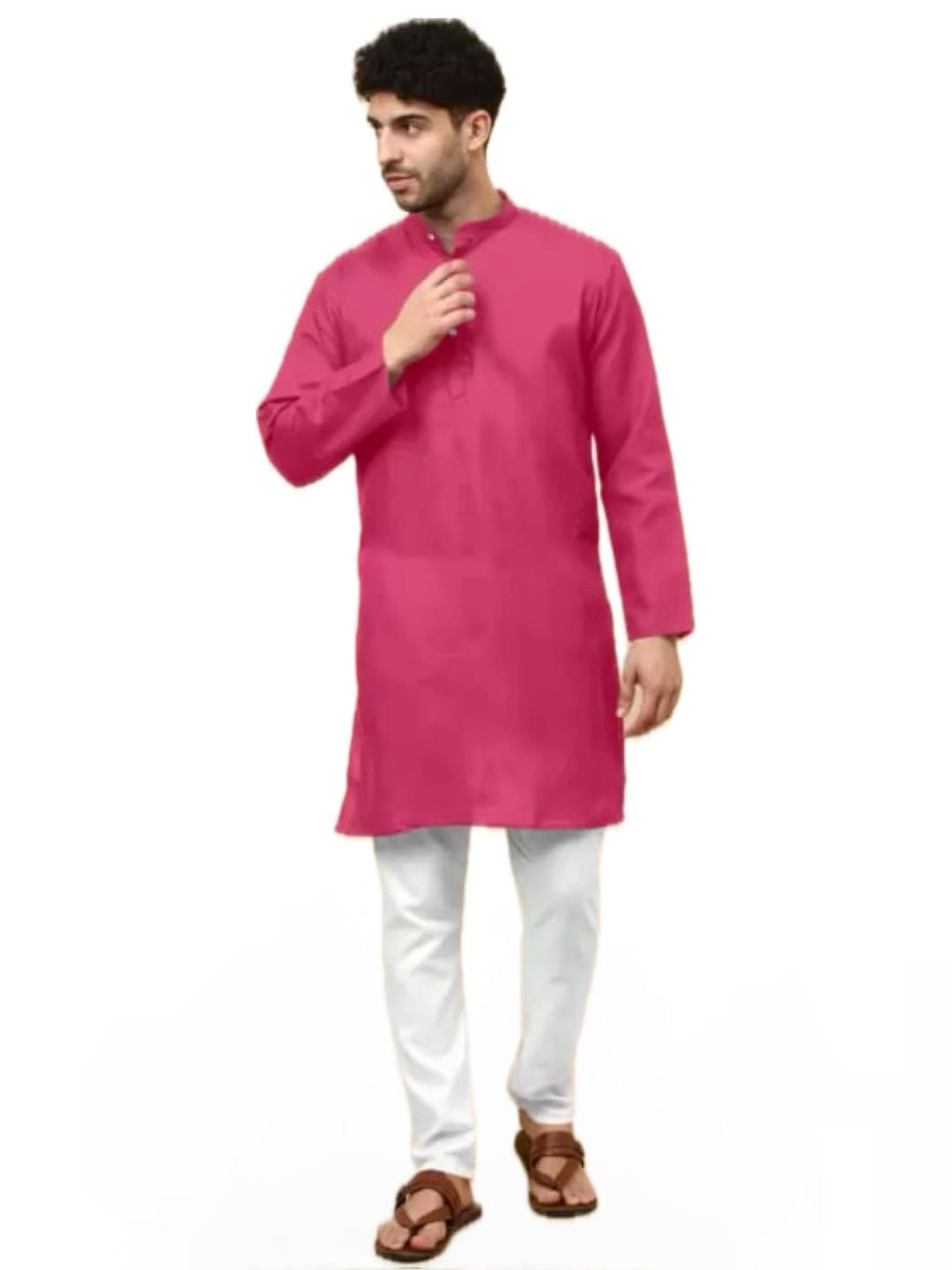 ANUJ FASHION Men Cotton Solid Straight Kurta