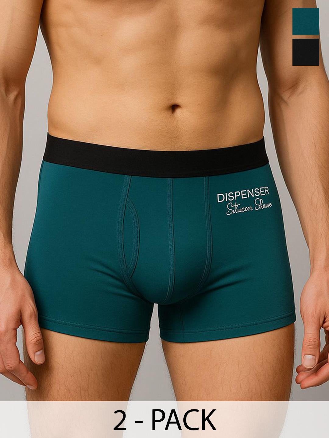 DISPENSER Pack Of 2 Ultra-Soft Stretchable Trunks PACK OF 2-PV2-POCKET-BLACK-TEAL-M