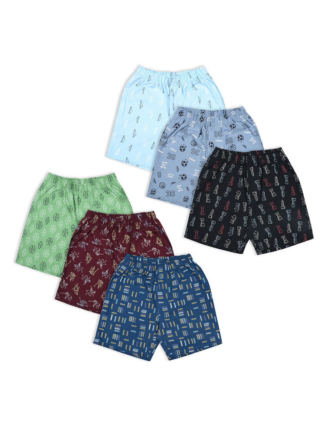 Revvo Junior Boys Pack Of 6 Printed Pure Cotton Boxer-Style Briefs RTS-703