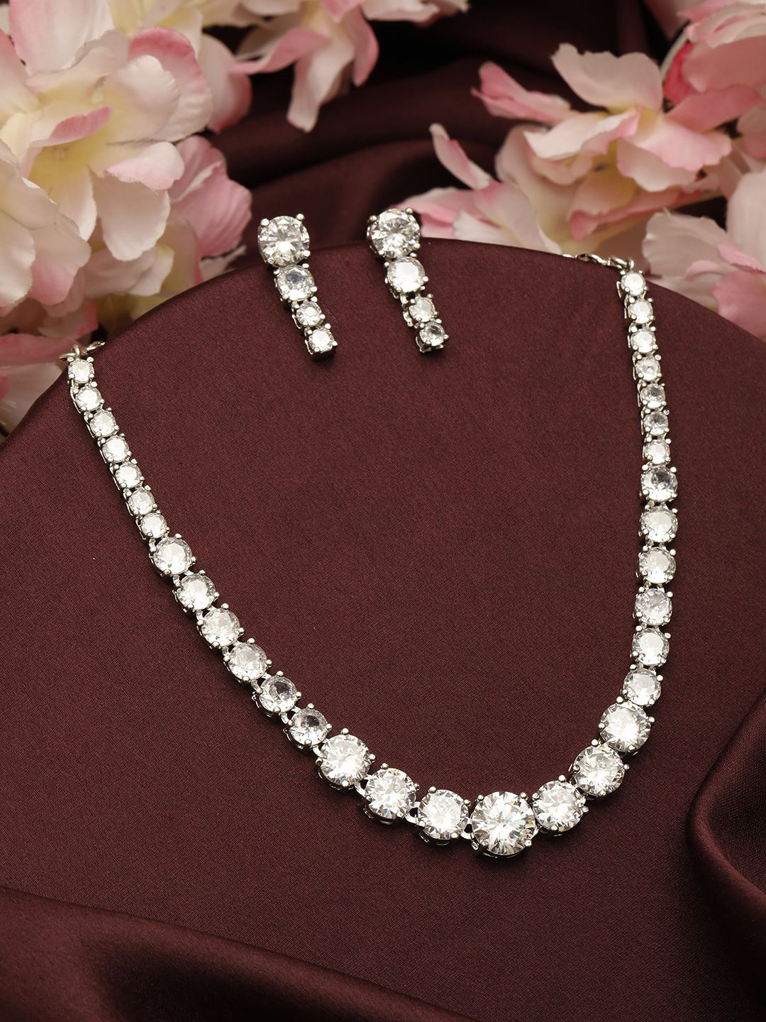 VIVAZS Silver-Plated American Diamond-Studded Jewellery Set