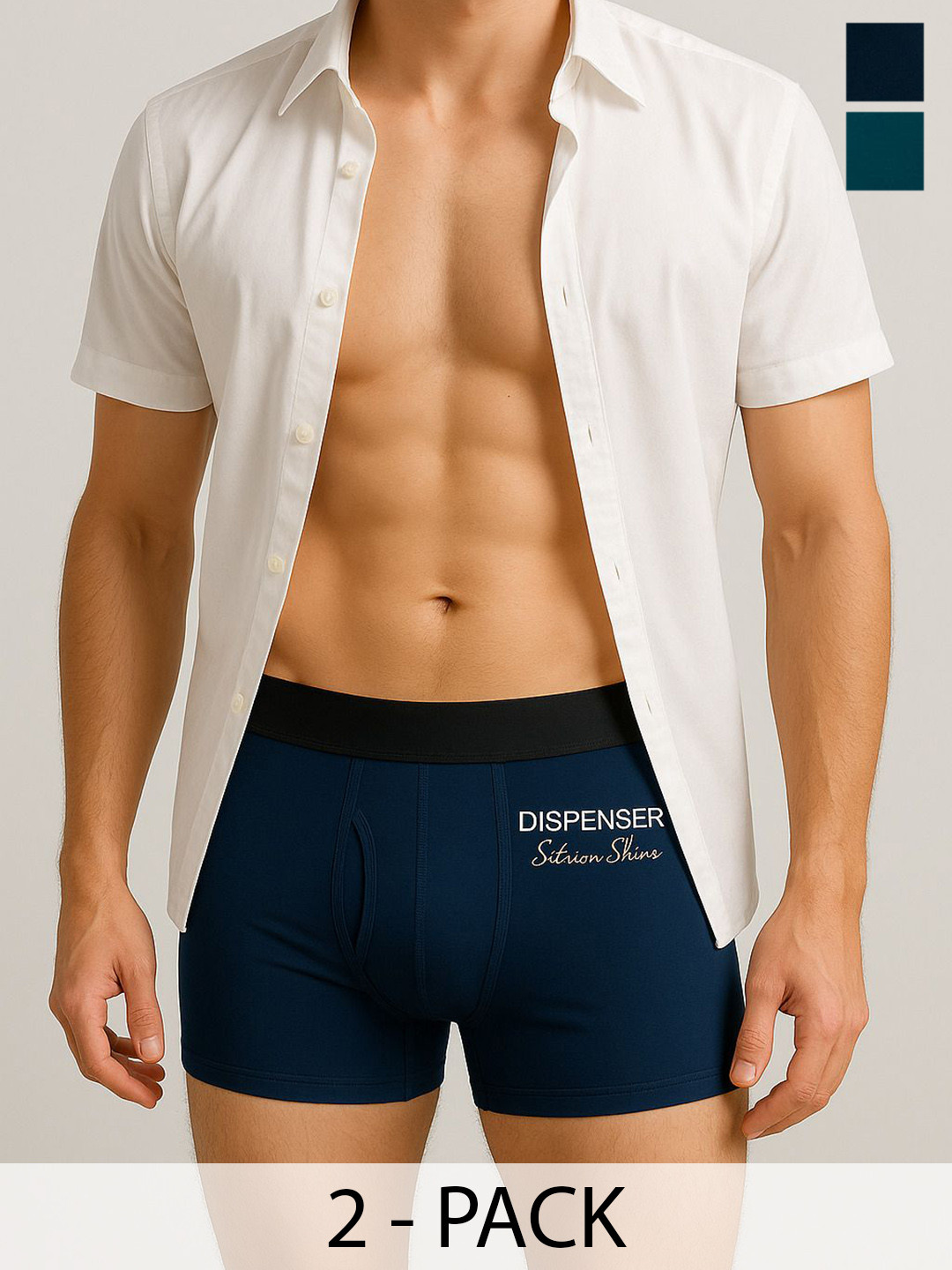 DISPENSER Pack Of 2 Ultra-Soft Stretchable Trunks PACK OF 2-PV2-POCKET-NAVY BLUE-TEAL-