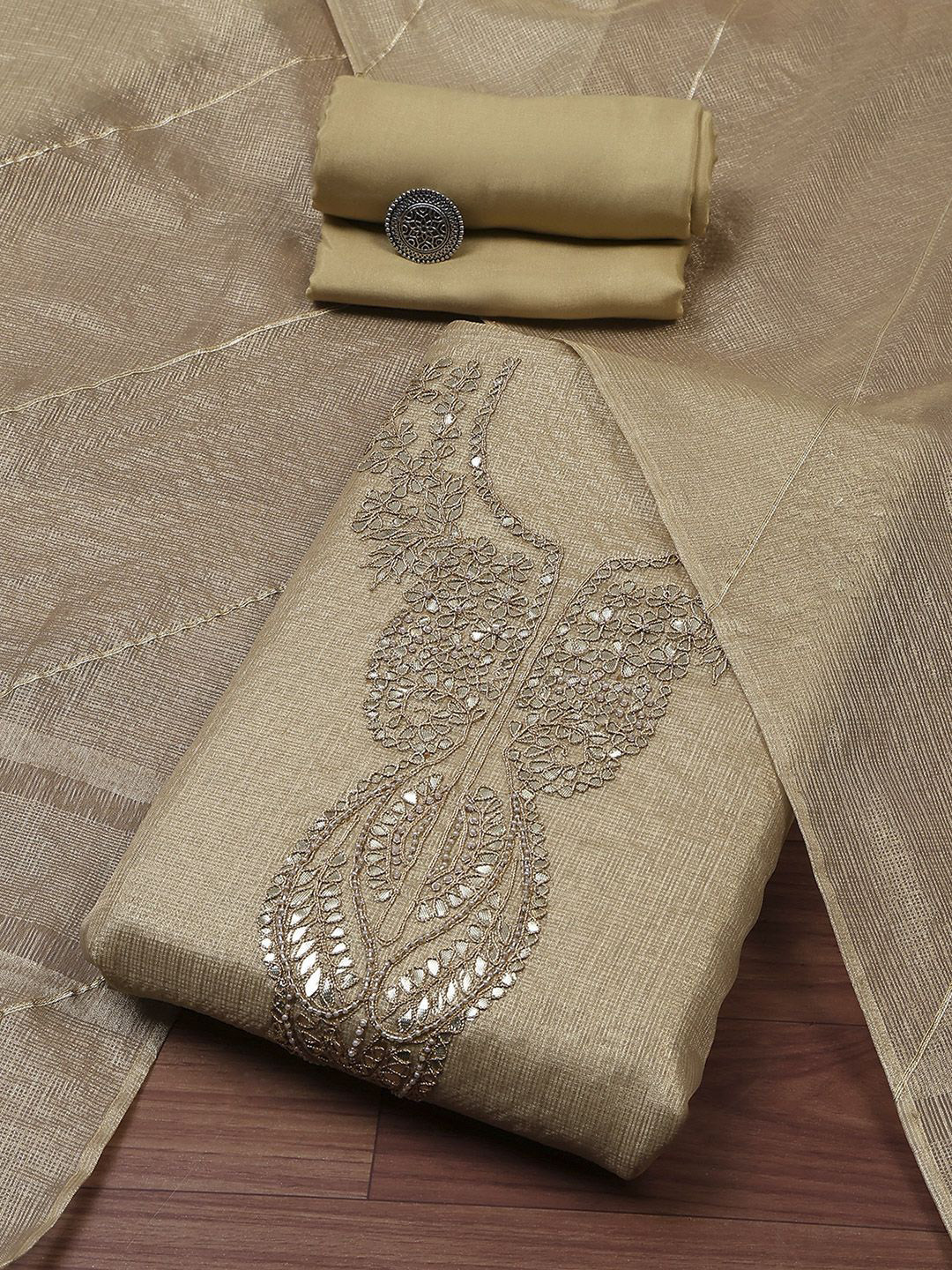 Biba Floral Embroidered Beads and Stones Tissue Unstitched Dress Material