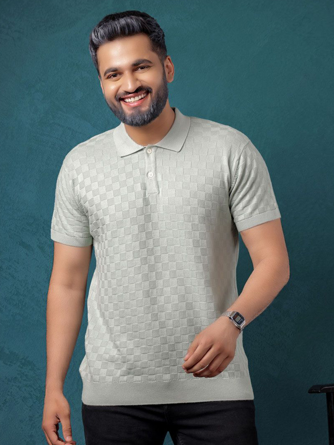 JOHN ELLIES Self Design Polo Collar Cotton T-shirt