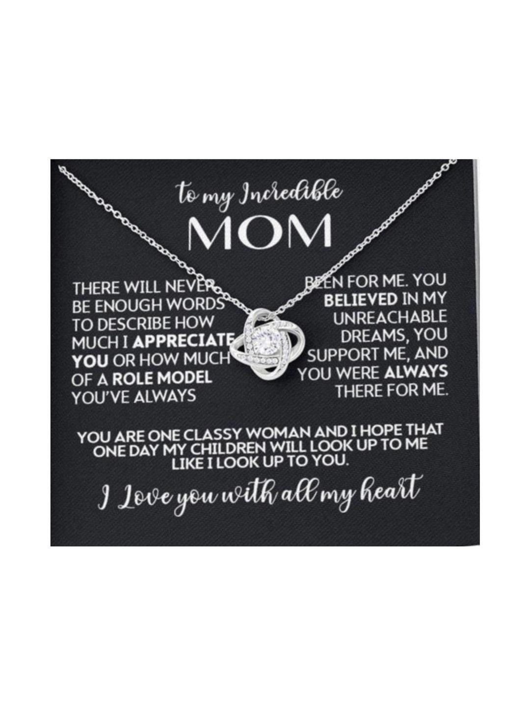 Sterling Silver Gift Mom Necklace, To My Incredible Mom From Son/Daughter Necklace, Mom Jewelry Wit