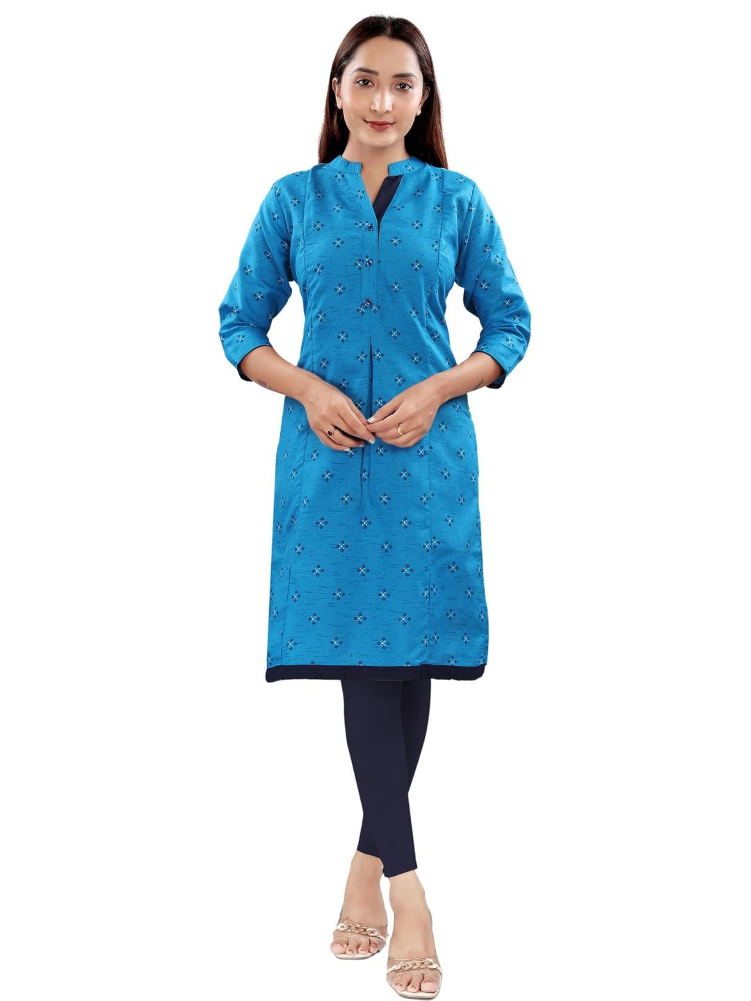 Mom&Bae Women Blue Cotton Blend Kurtis