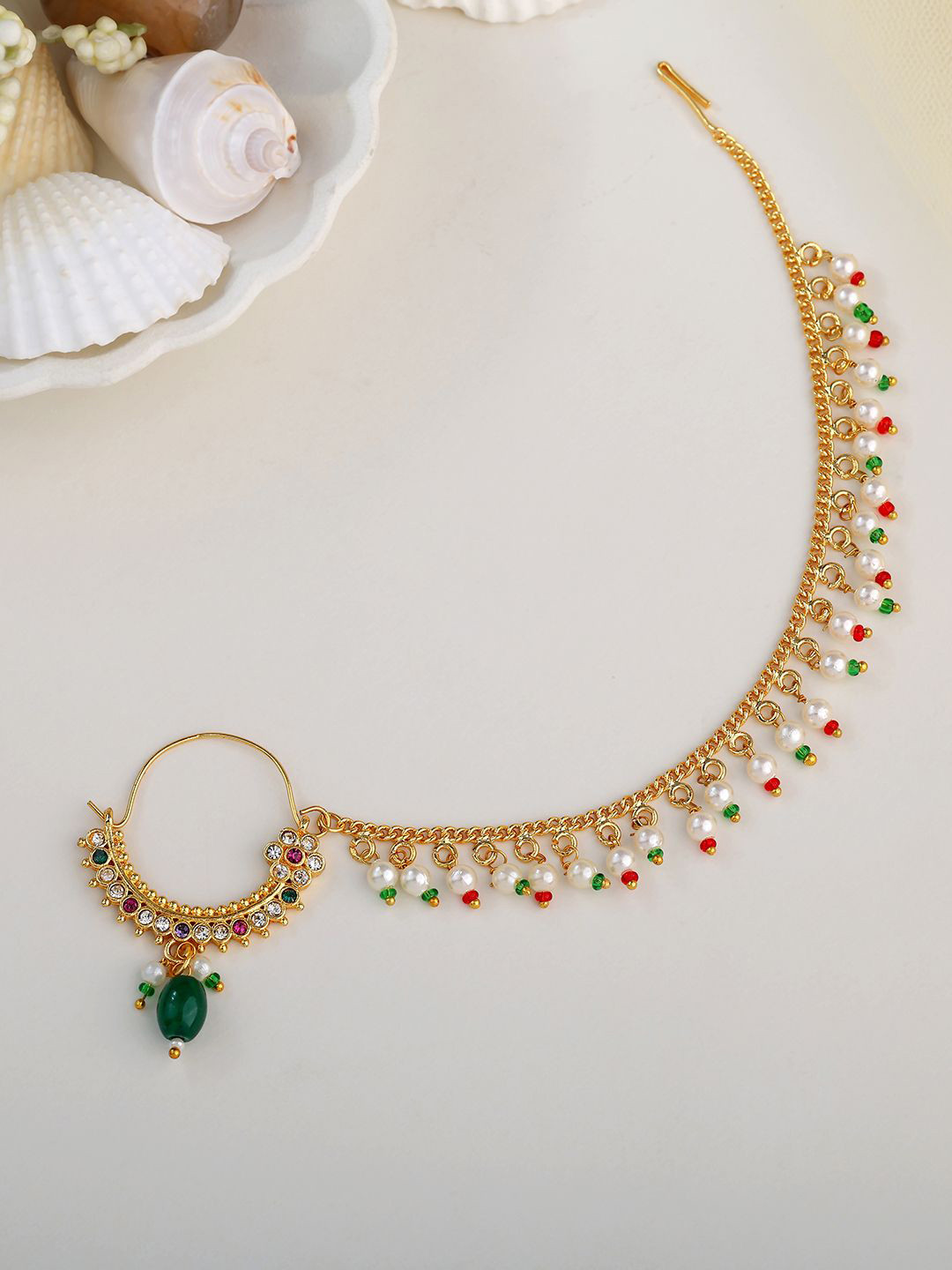 Estele Gold-Plated Artificial Beaded Chained Nosepin