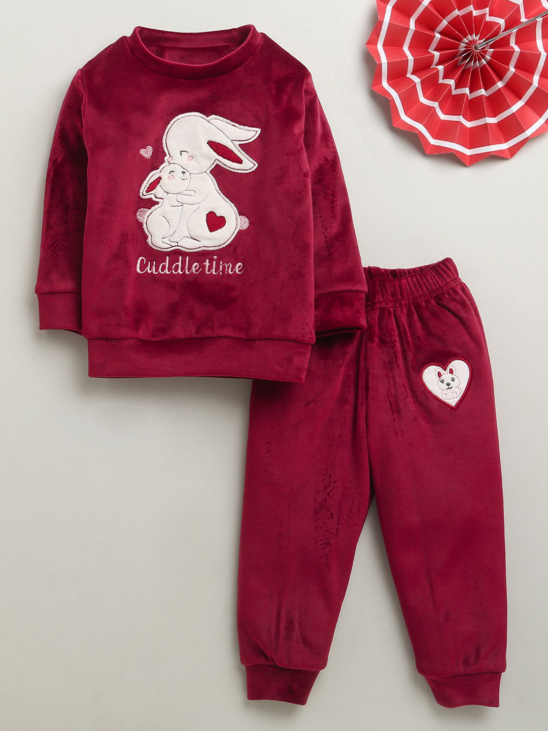 BUMZEE Boys Embroidered Long Sleeves Velvet Sweatshirt With Joggers