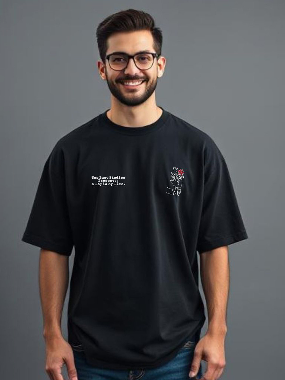 UrGear Graphic Printed Drop-Shoulder Sleeves Oversized T-shirt