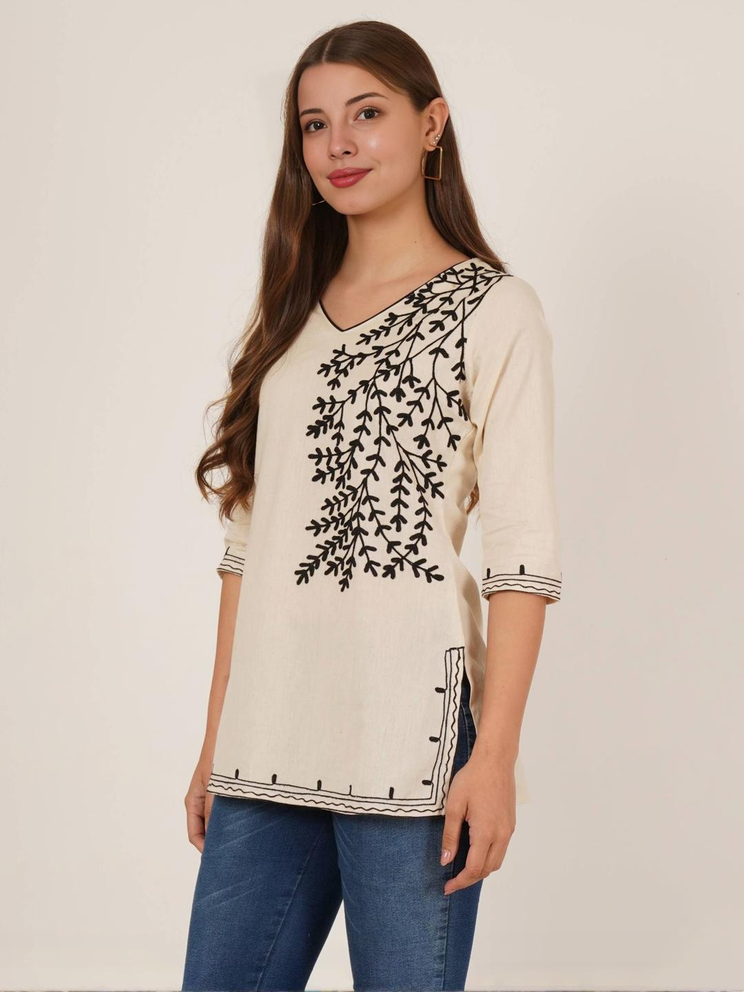 Embroidered Women's Pure Cotton Embroidered Short Kurta