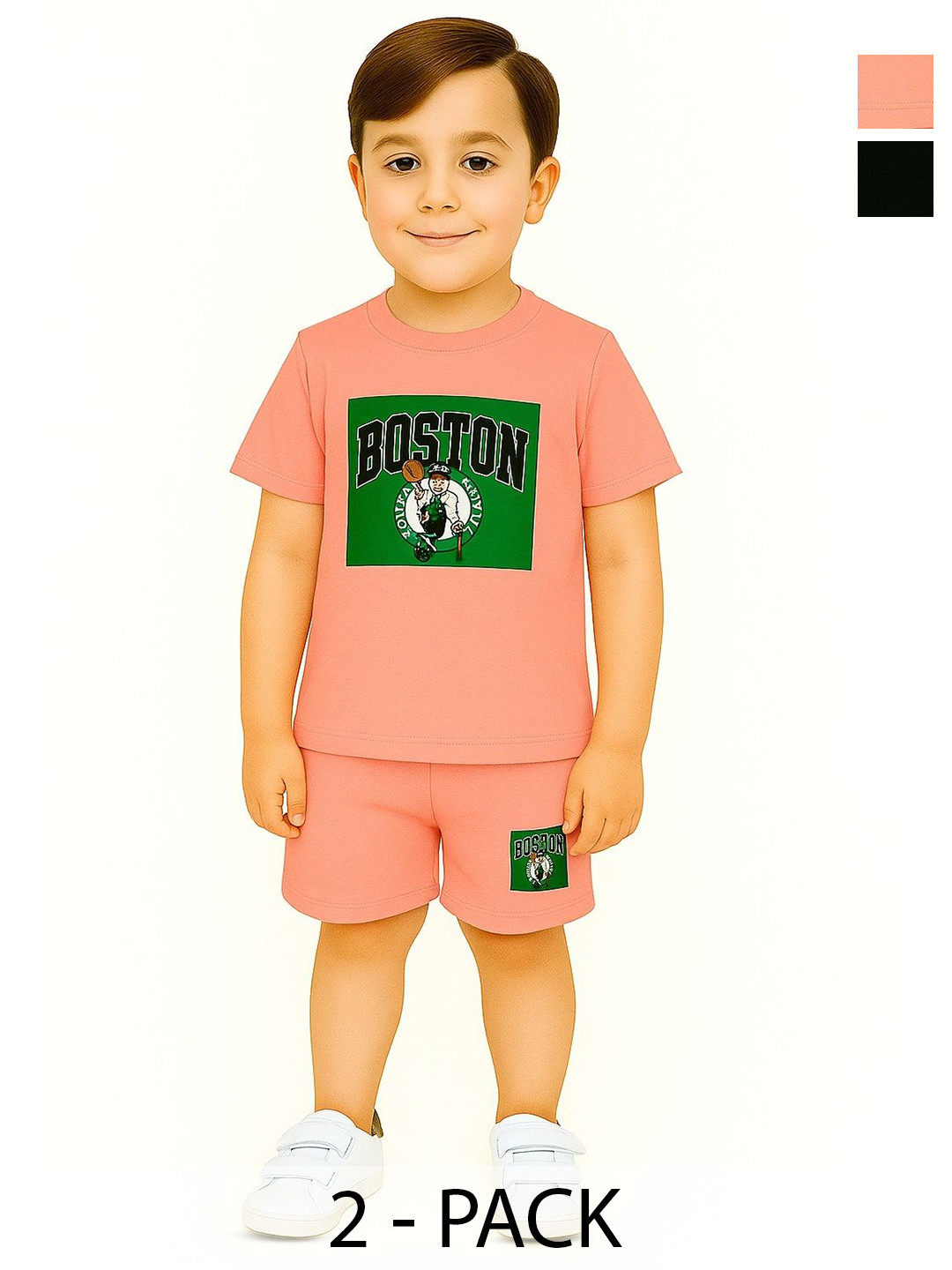 R Cube Kids Pack Of 2 Printed Pure Cotton T-Shirts With Shorts