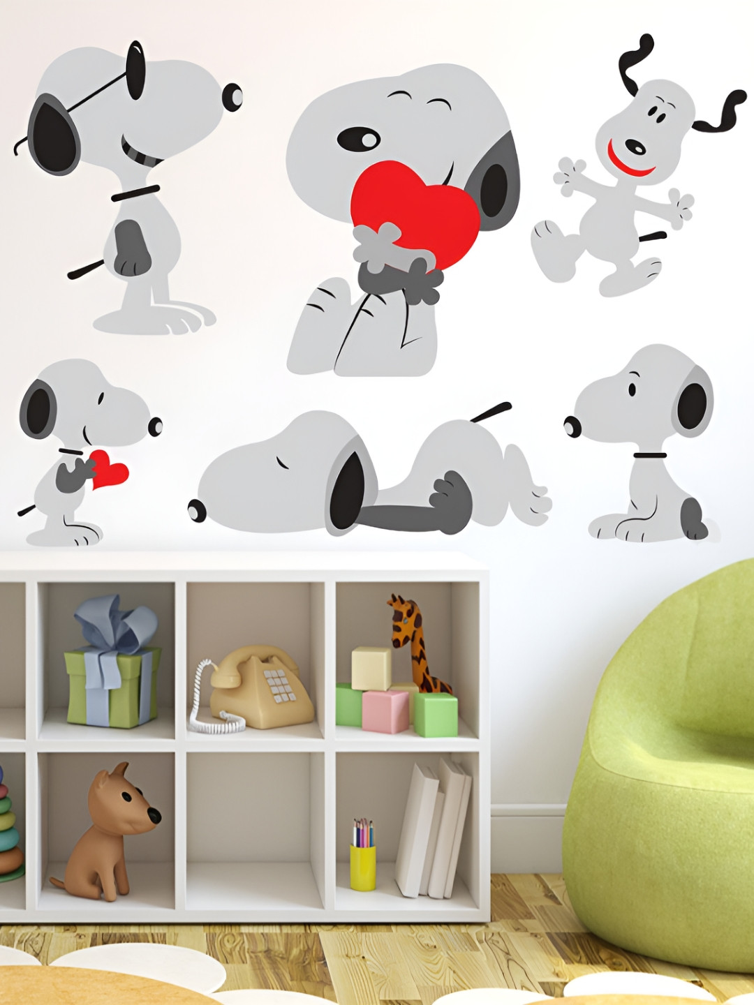 LANSTICK Grey & Red Different Poses Dog Matte Finish Wall Sticker