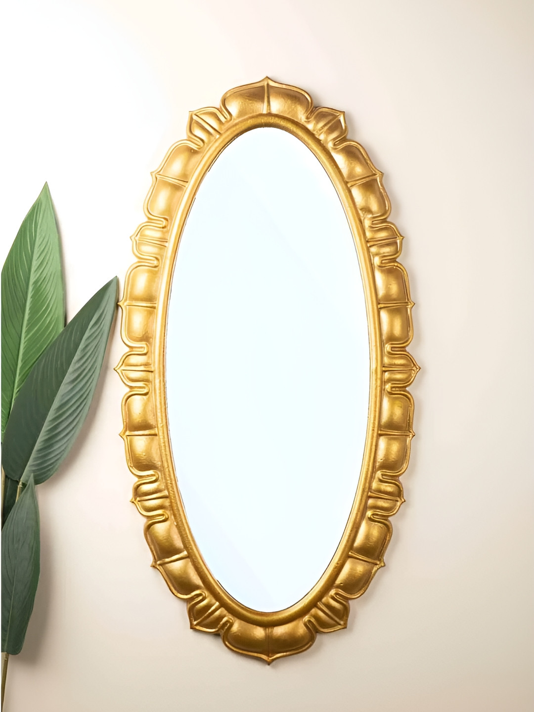 FREEDOM TREE Moon Flower Gold Toned Oval Shaped Metal And Glass Wall Mirror