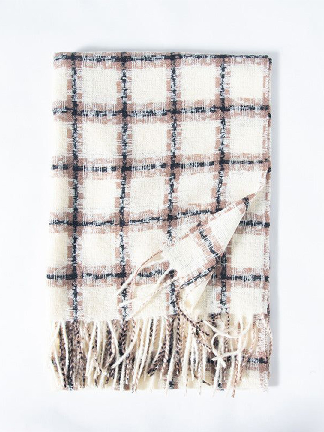 QUECY Checked Silk Stole with Tasselles