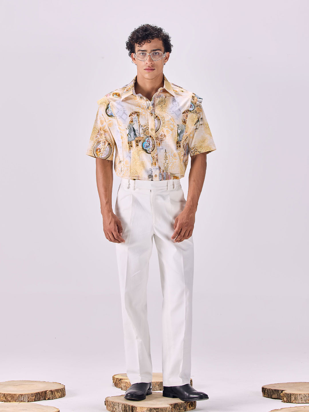 SAMMYUKK Kingdom Of Egypt Printed Spread Collar Contemporary Cotton Shirt