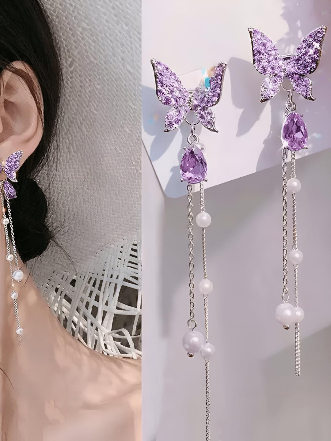 Jewelaa Silver-Plated Stainless Steel Drop Earrings