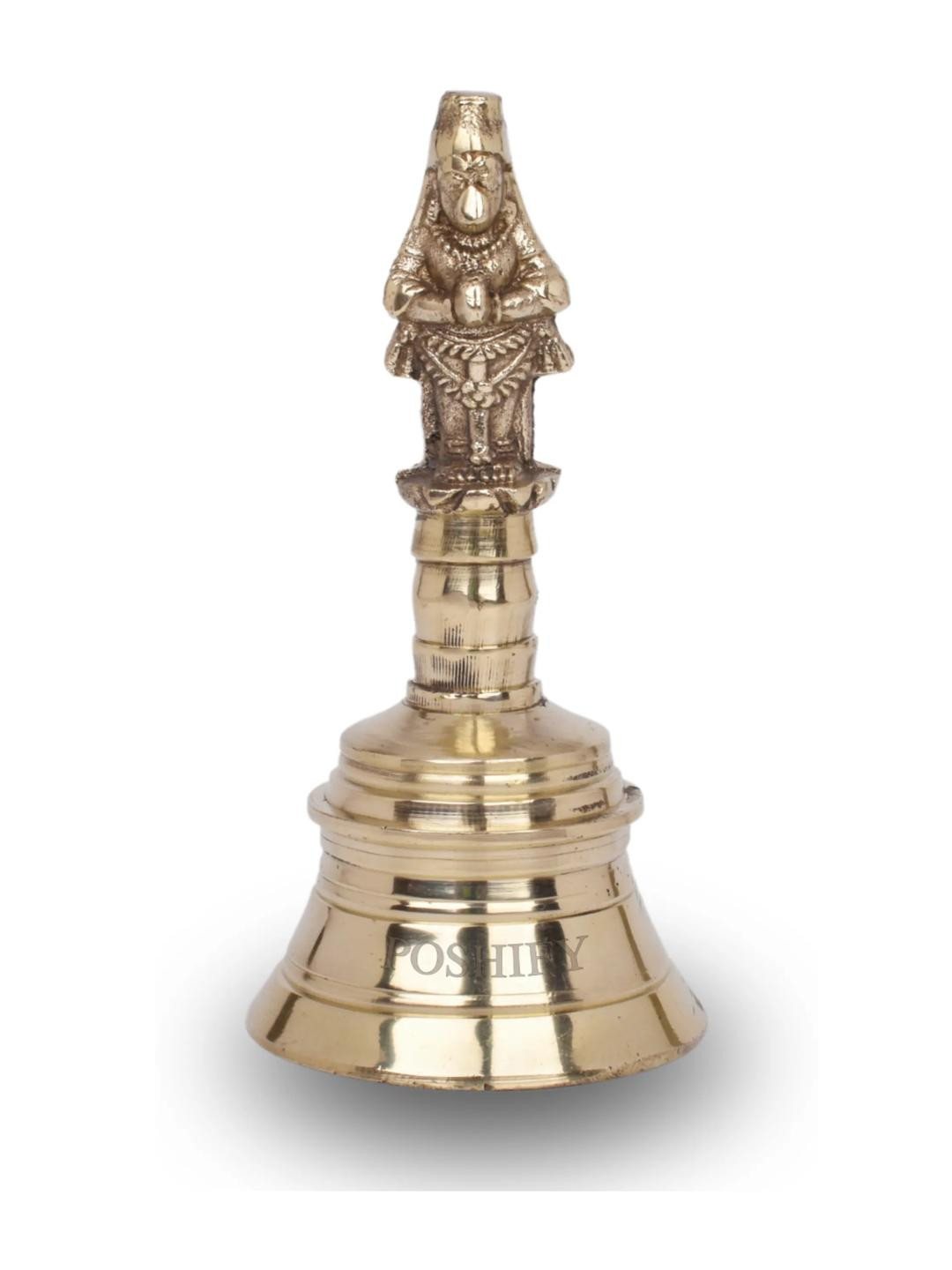 POSHIFY Brass Pooja Bell - HANUMAN Design on Top,  Bell for Puja, Meditation, Spiritual Practices