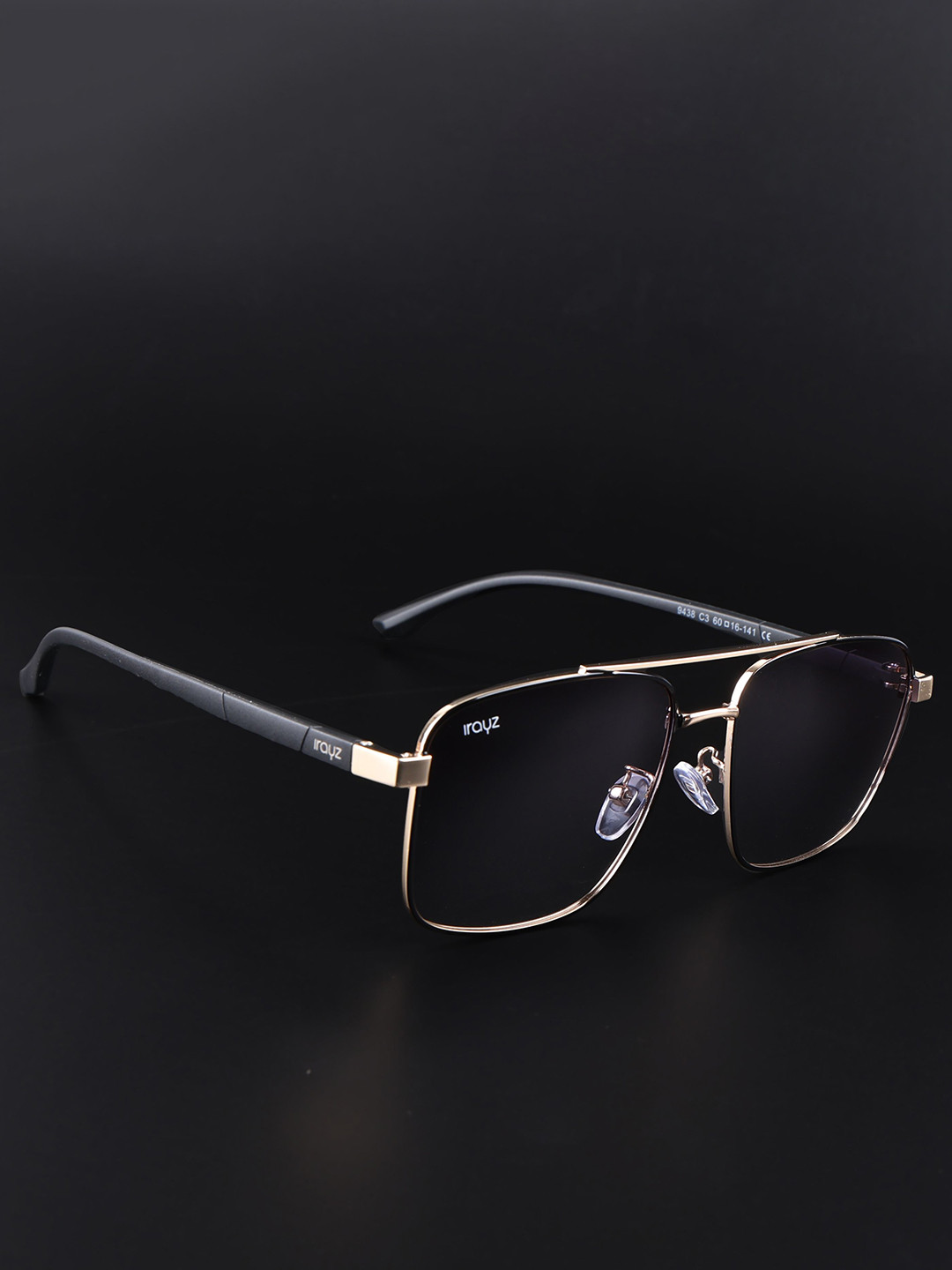 Irayz Men Square Sunglasses with Polarised and UV Protected Lens 9438-Gold-Black