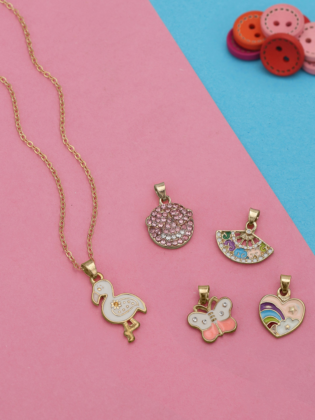 Carlton London GenZ Rose Gold Plated Set of 5 Inter changeable Multi Figure Enamel Pendant Necklace