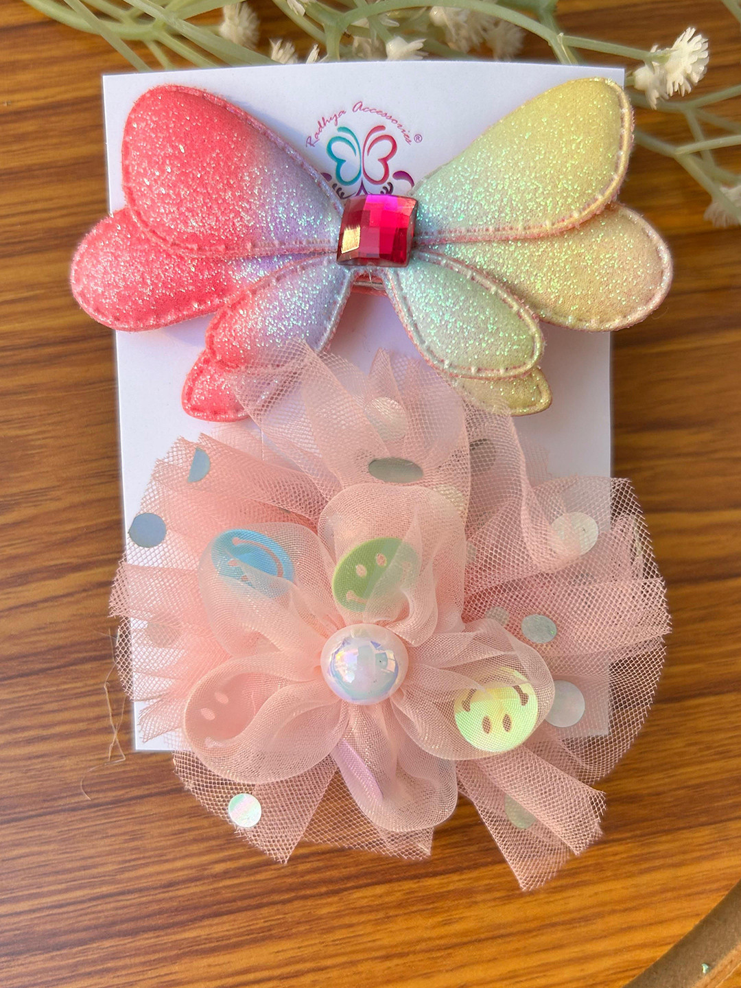 Radhya Accessories Women Set of 2 Embellished Alligator Hair Clip Sparkle&Smiles Duo Card