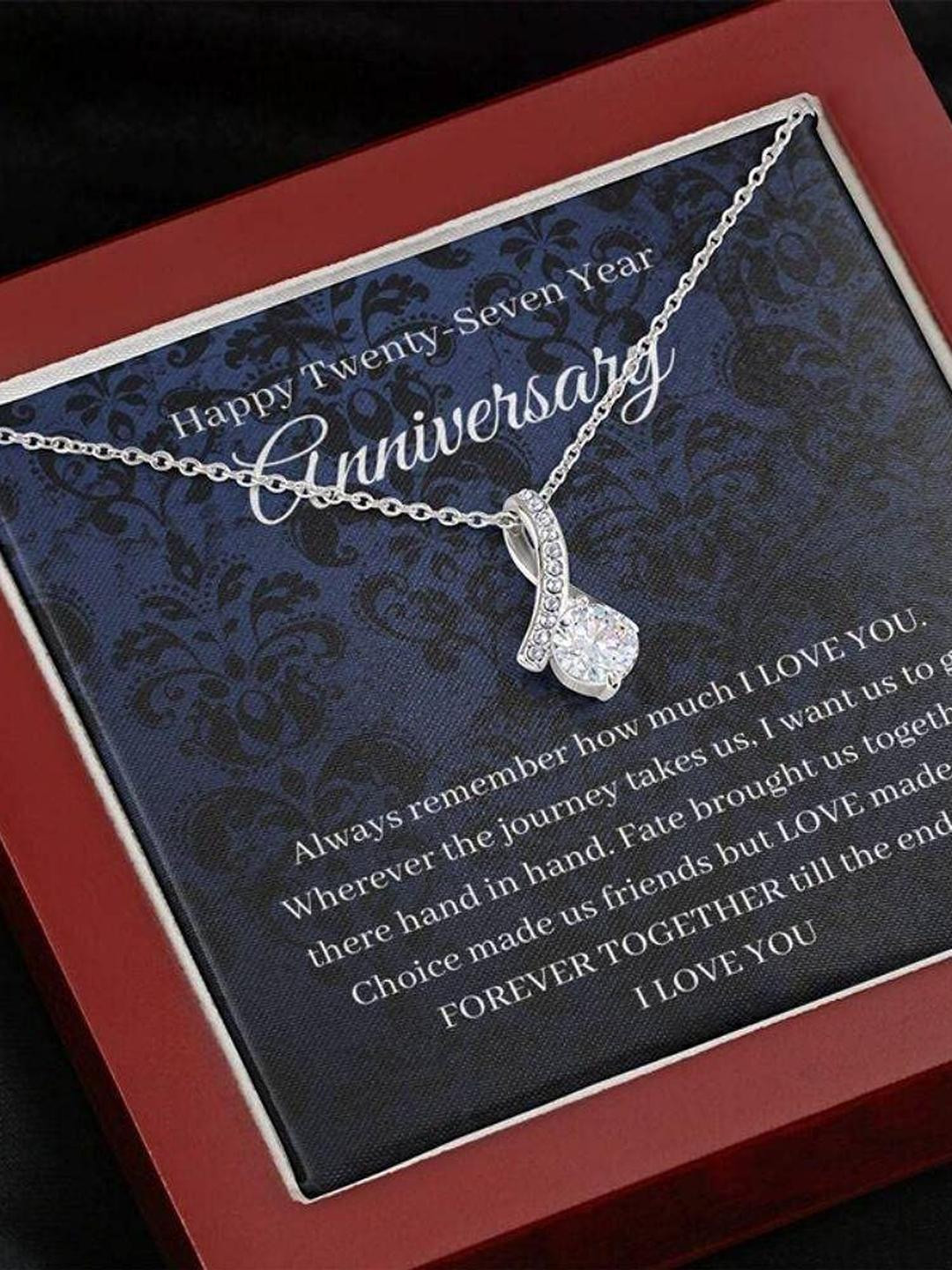 Silver Gift Wife Necklace, 27th Wedding Anniversary Necklace Gift For Wife Music Anniversary Twenty