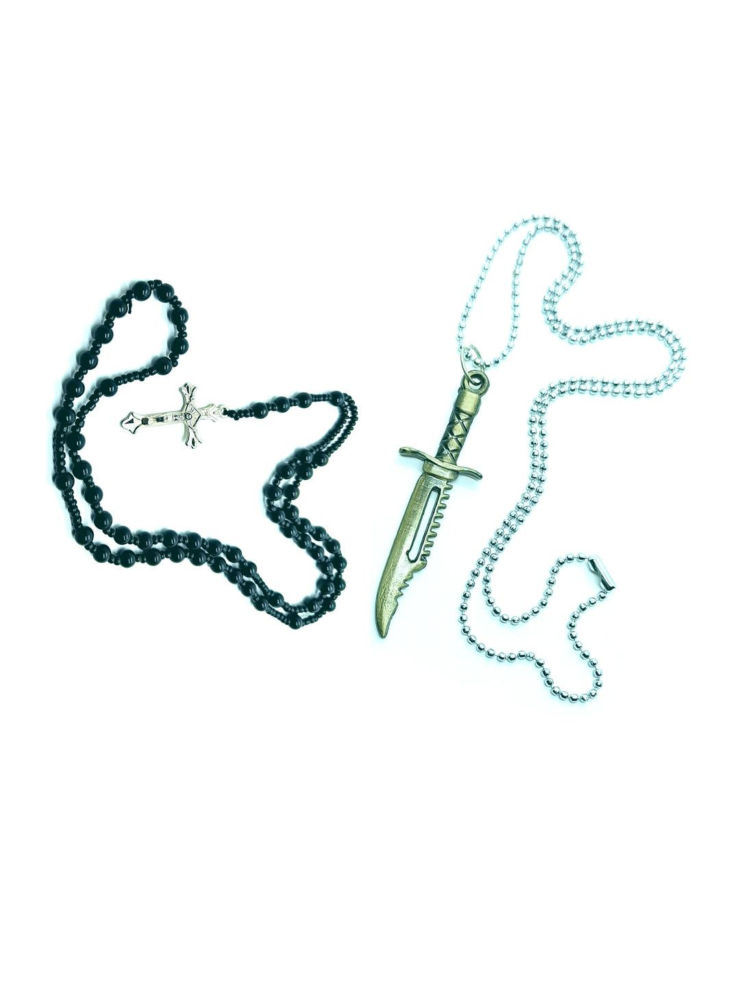 Dynamic Retail Global Men Rosary and Knife Pendant Chain - Set of 2