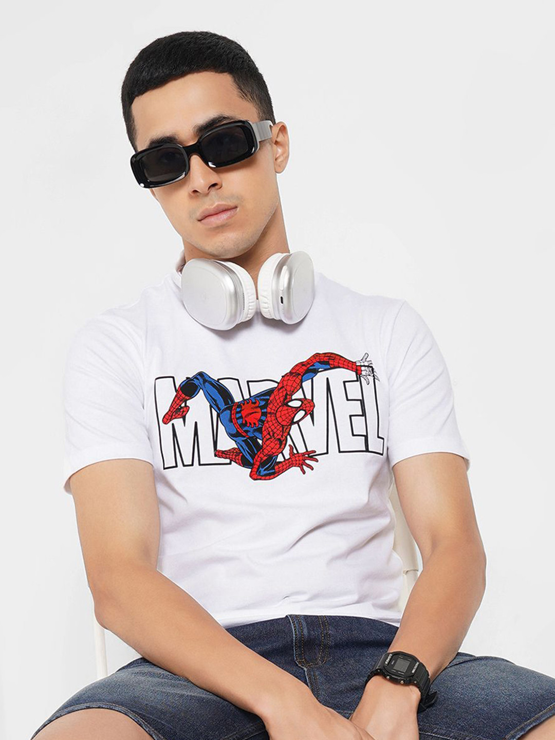 SF JEANS by Pantaloons Superhero Printed  Short Sleeves Pure Cotton Slim Fit T-shirt