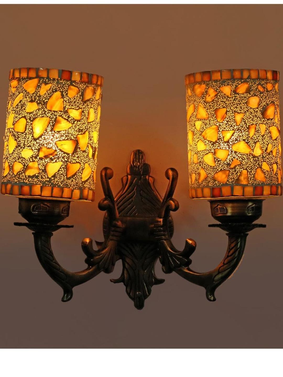 Somil Premium Designer Glass Wall / Night Lamp  Elegant & Stylish Dcor Accent for Modern Interiors, color- White, Gold, Size, 18 X 25.5 X 33 CM