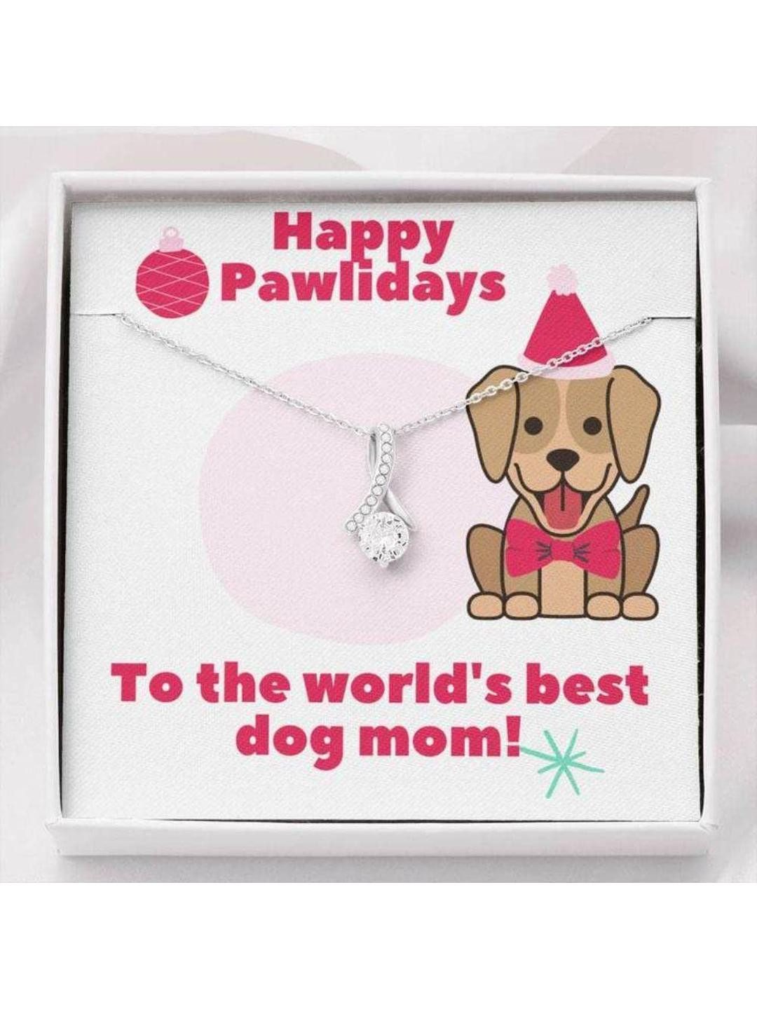 Sterling Silver Gift Dog Mom Necklace, Dog Mom Happy Holidays Gift Necklace
