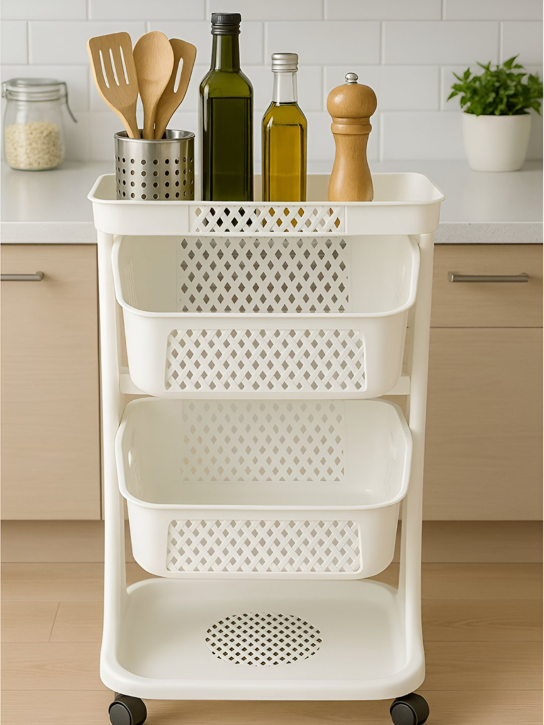 Cortina Foldable Plastic 4 Layer Kitchen Storage Trolley Rack