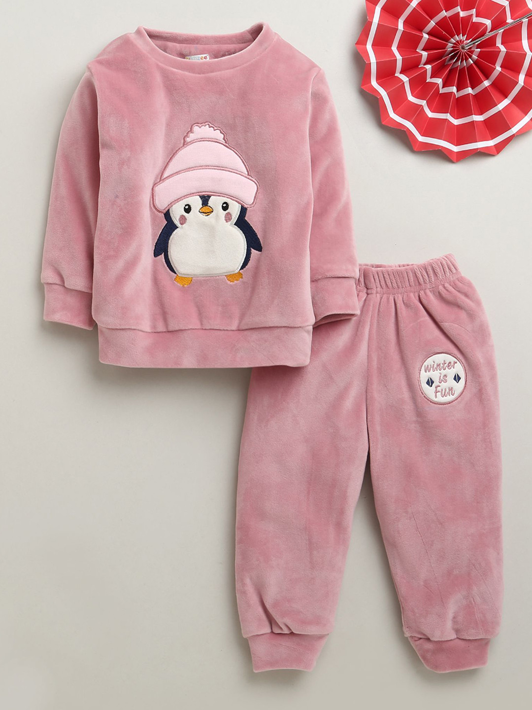 BUMZEE Boys Embroidered Long Sleeves Velvet Sweatshirt With Joggers