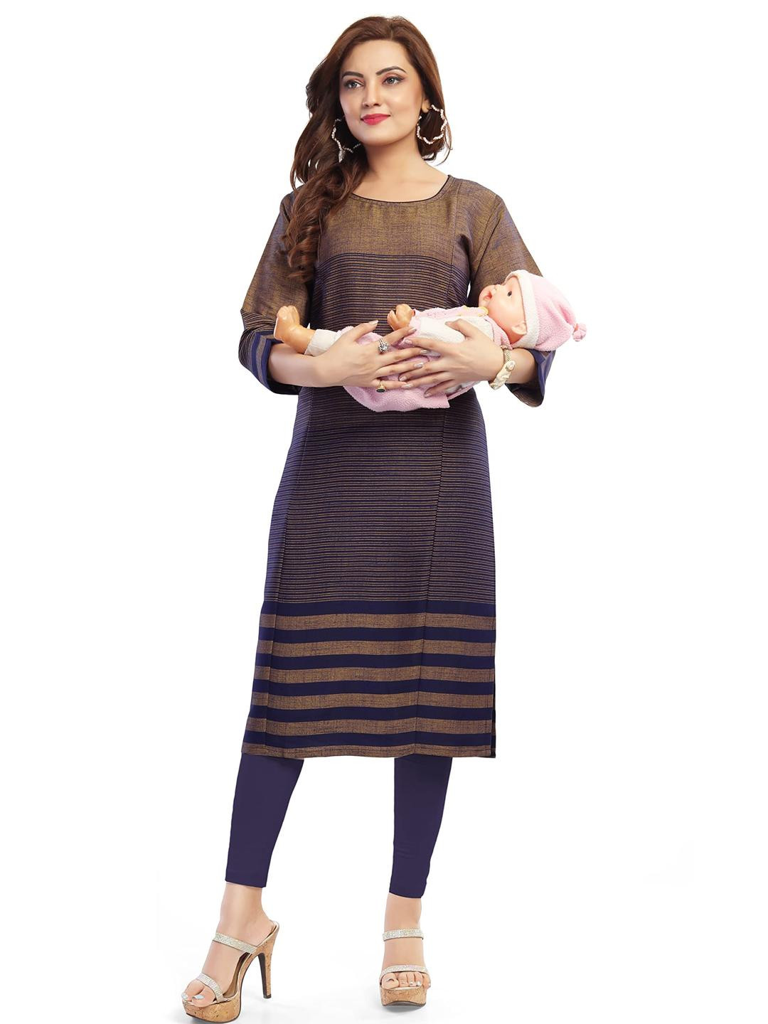 Mom&Bae Women Gold Viscose Rayon Kurtis