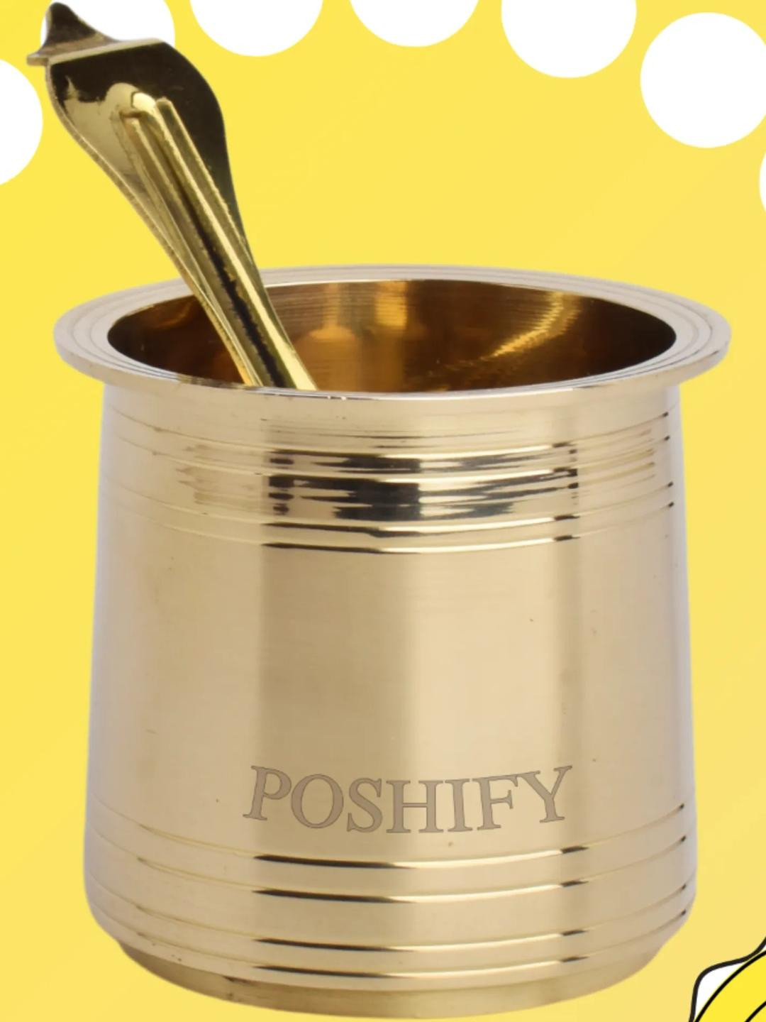 POSHIFY Brass Heavy Pancha Patra with Spoon - Sacred Hindu Puja Set for Daily Worship