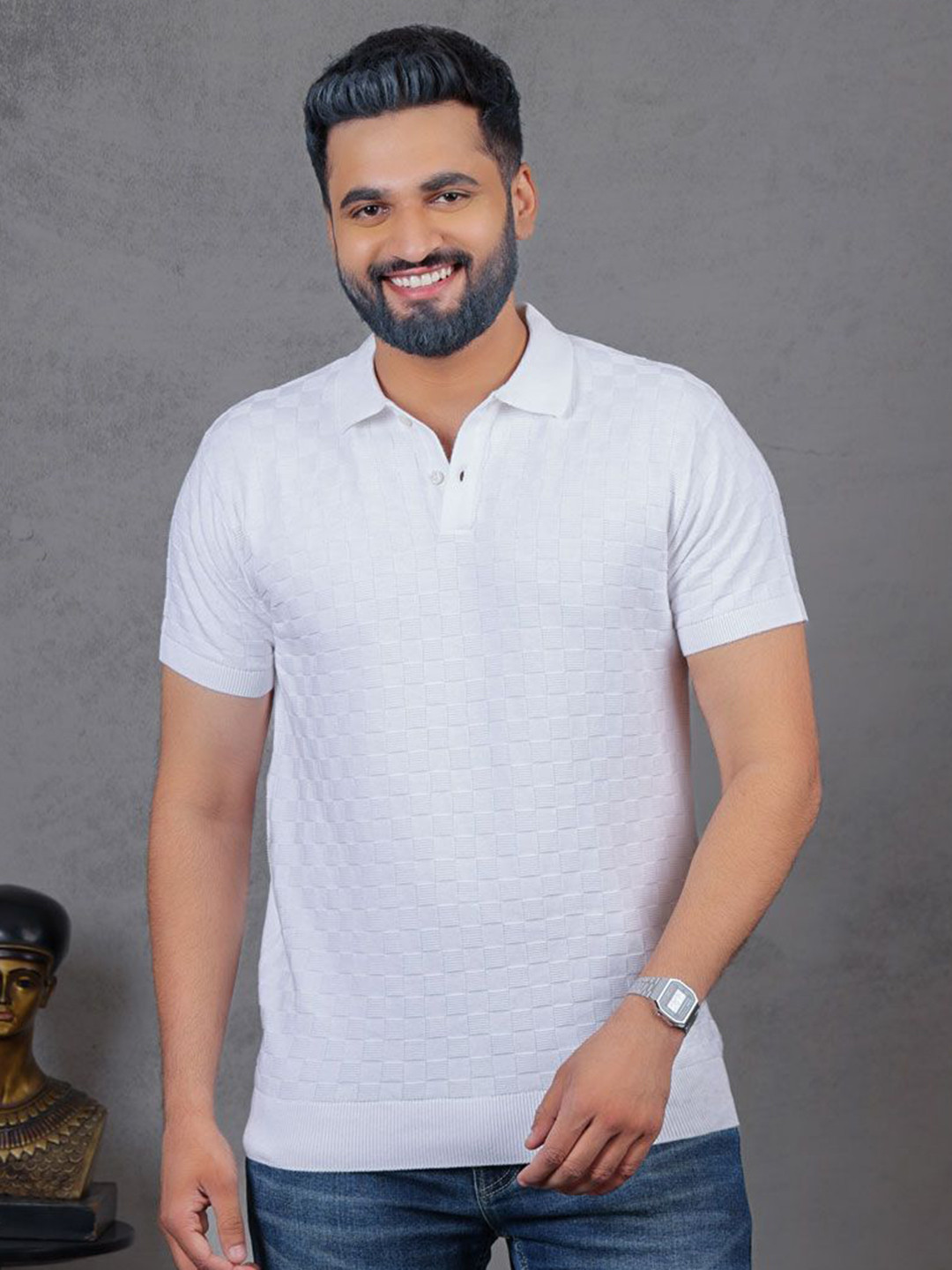 JOHN ELLIES Self Design Polo Collar Cotton T-shirt