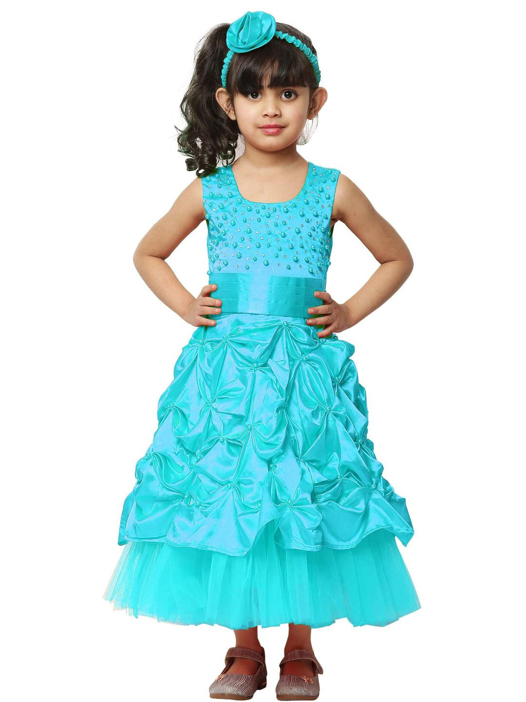 Shahina Fashion Girls Sea Green 1-2 Year Satin Short Dress