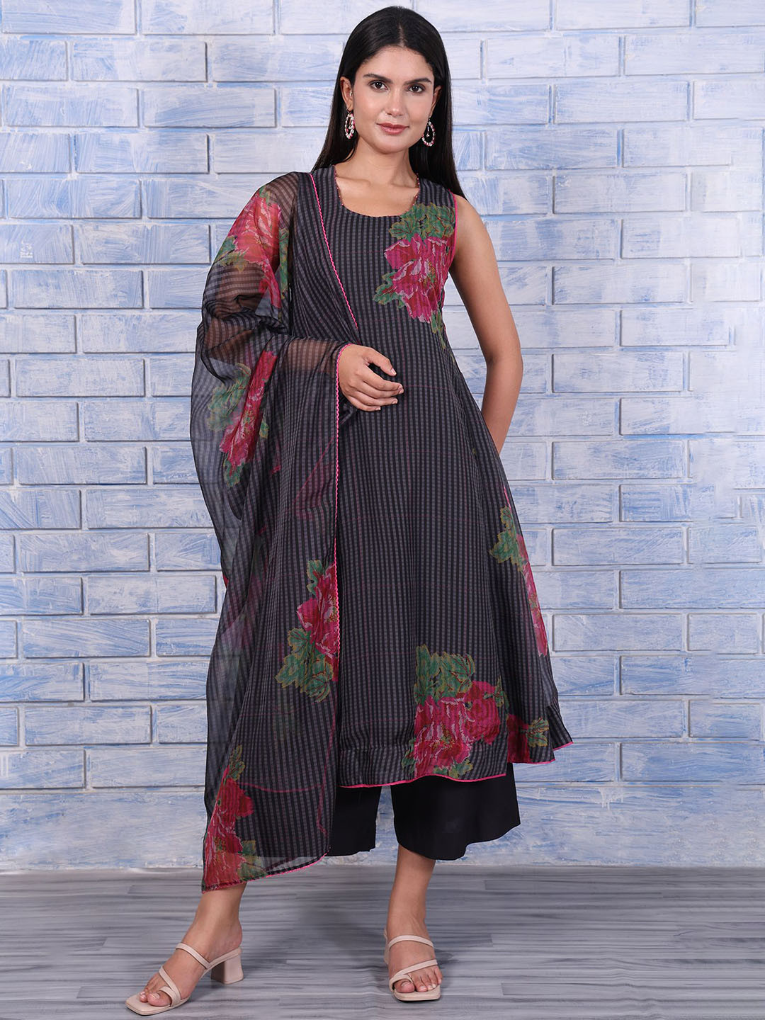 W Women Floral Printed Anarkali Kurta with Palazzo & Dupatta