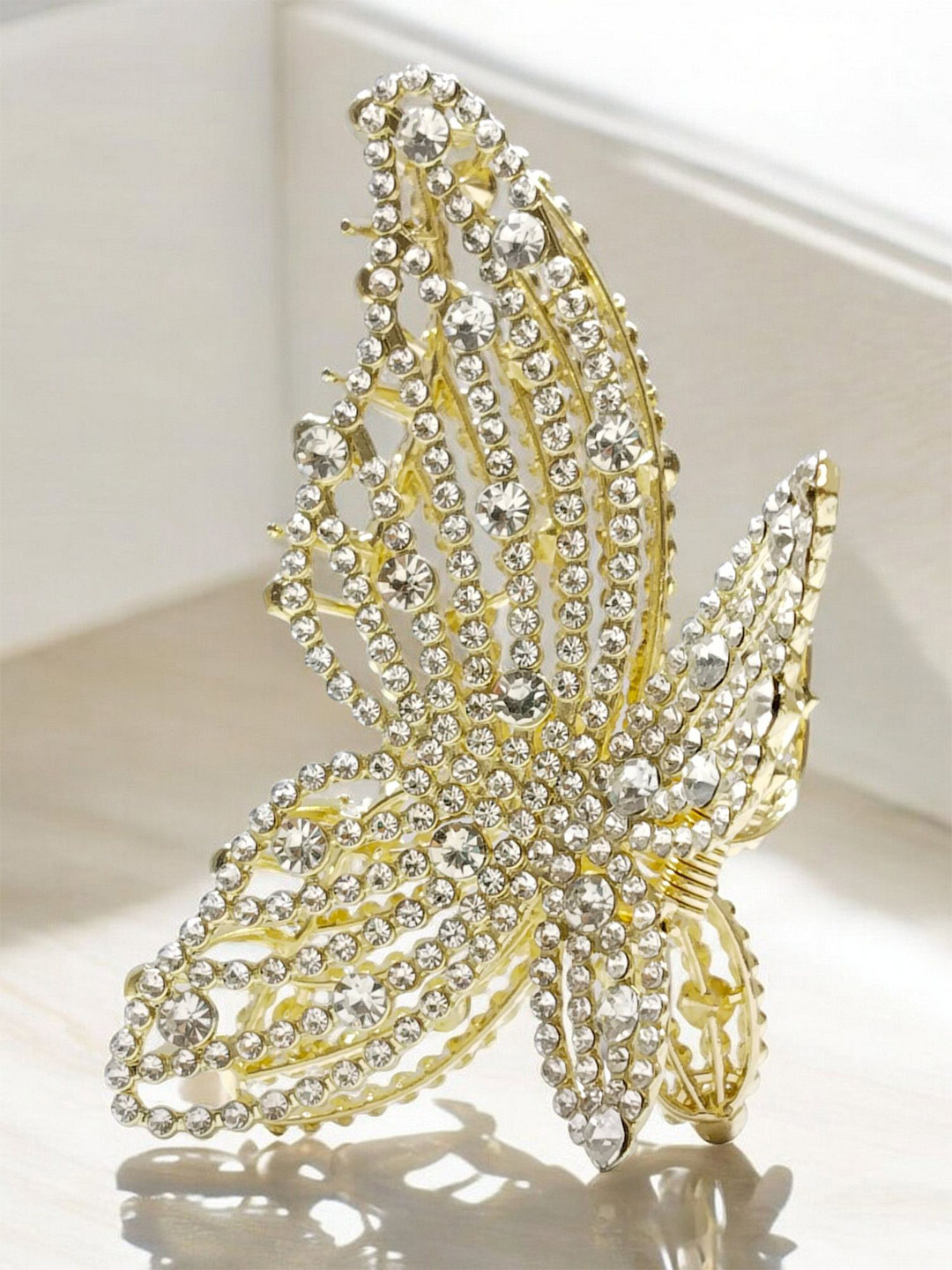 fabula Women Embellished Pearls Butterfly Shape Large Big Hair Claw Clip