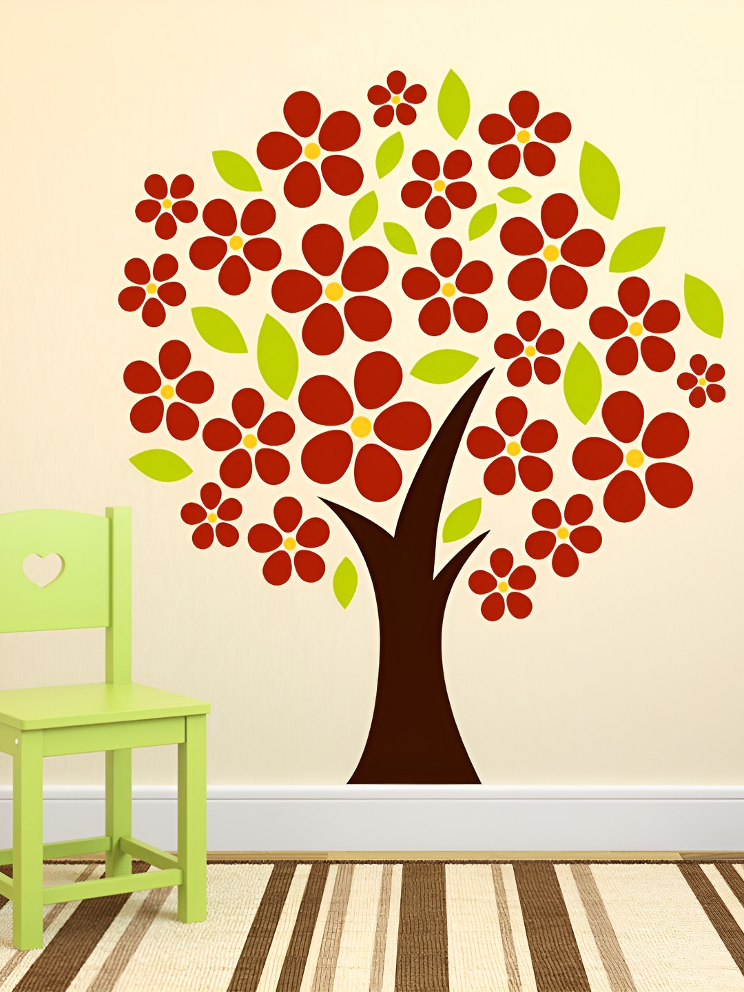 LANSTICK Red & Green Flower Shape Tree Wallsticker