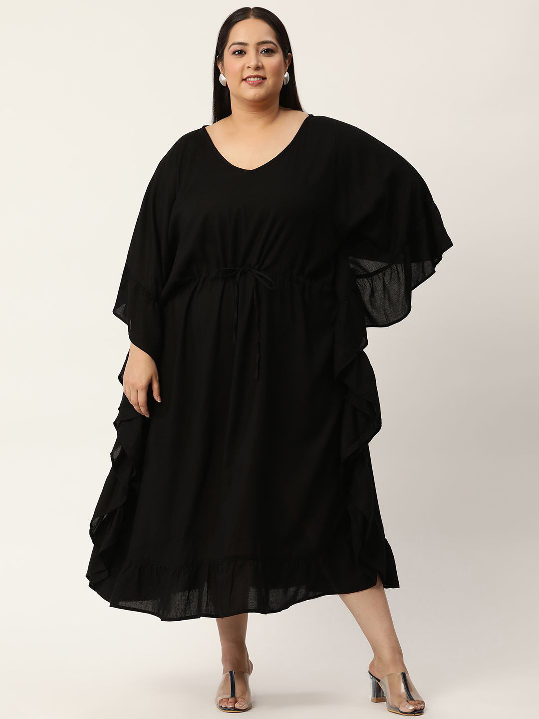 theRebelinme Plus Size Kimono Sleeves Kaftan Midi Dress