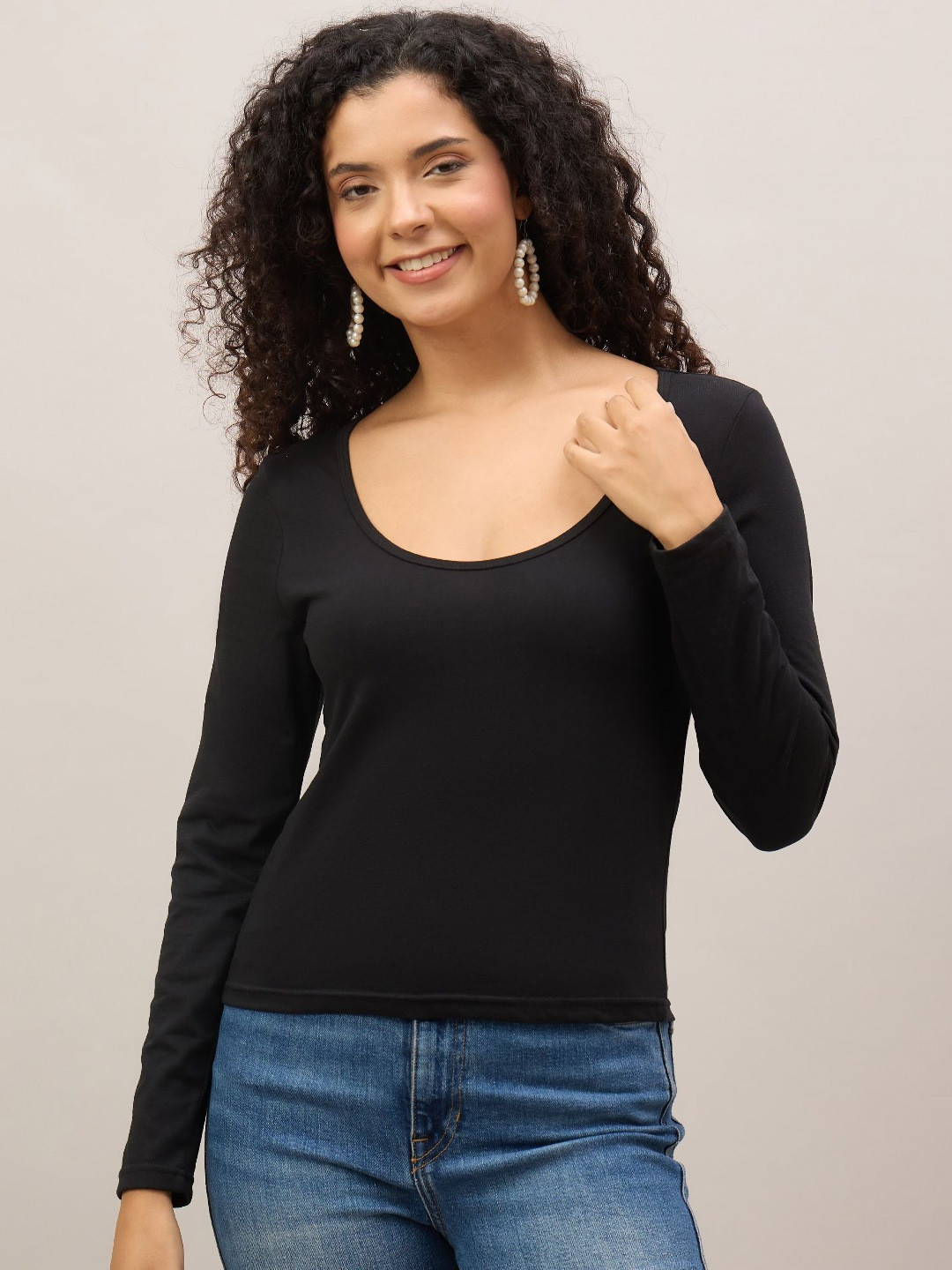 R.Code by The Roadster Lifestyle Co. Women Solid Scoop Neck Cotton T-shirt