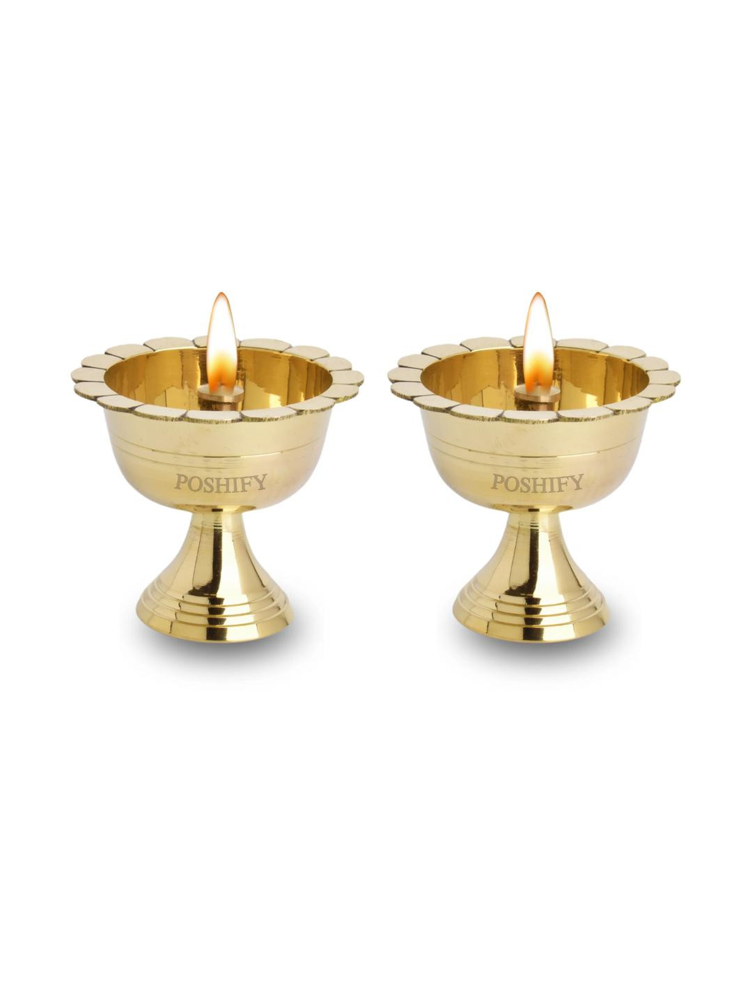 POSHIFY Chandra Mukhi Deep - Elegant Brass Diya Holder for Spiritual Ambiance (pack of 2)