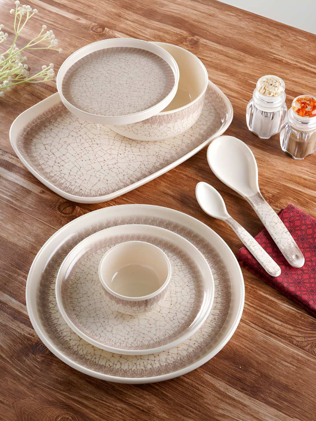 CDI White  40 Pieces Abstract Printed Melamine Dishwasher and Microwave Safe Dinner Set