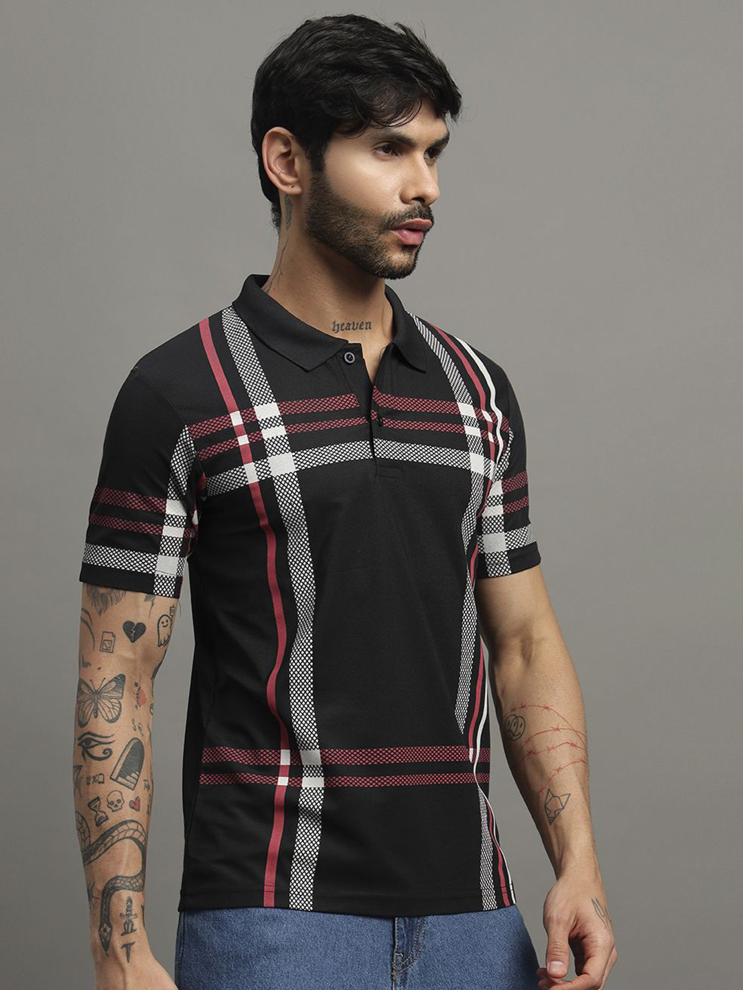 TIMBER HITCH Men Checked Polo Collar T-shirt