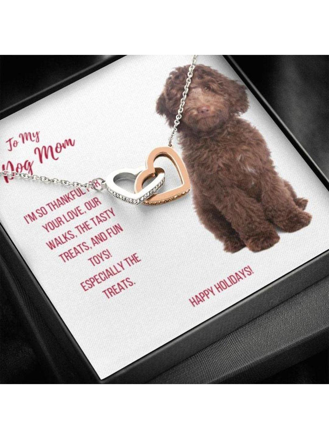 Sterling Silver Gift Dog Mom Necklace, Happy Holidays Gift Labradoodle Dog Mom Necklace