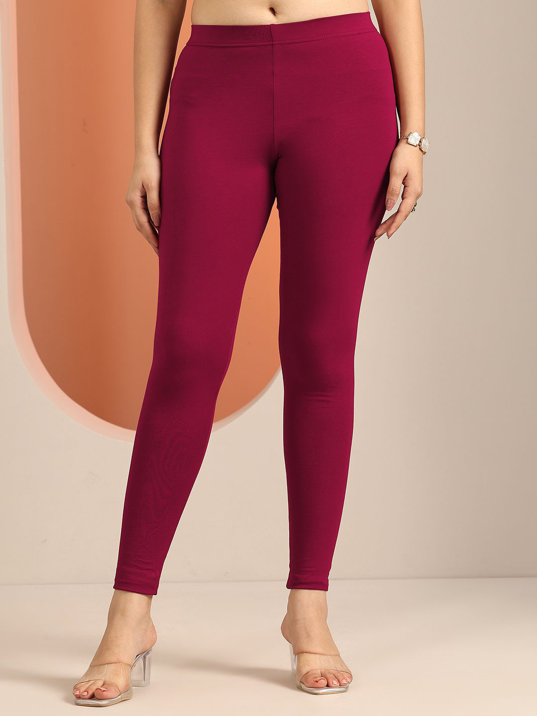 Libas Women Maroon Solid Leggings